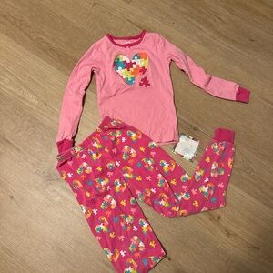 Gymboree Pink Pajama Set with Long Sleeves and Colorful Floral Design
